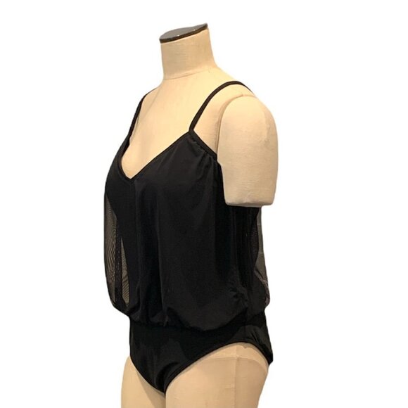SHAPE FX SWIM One-Piece Blouson Style Bathing Swimsuit Plus Sz 14 Black #207C - Picture 3 of 7
